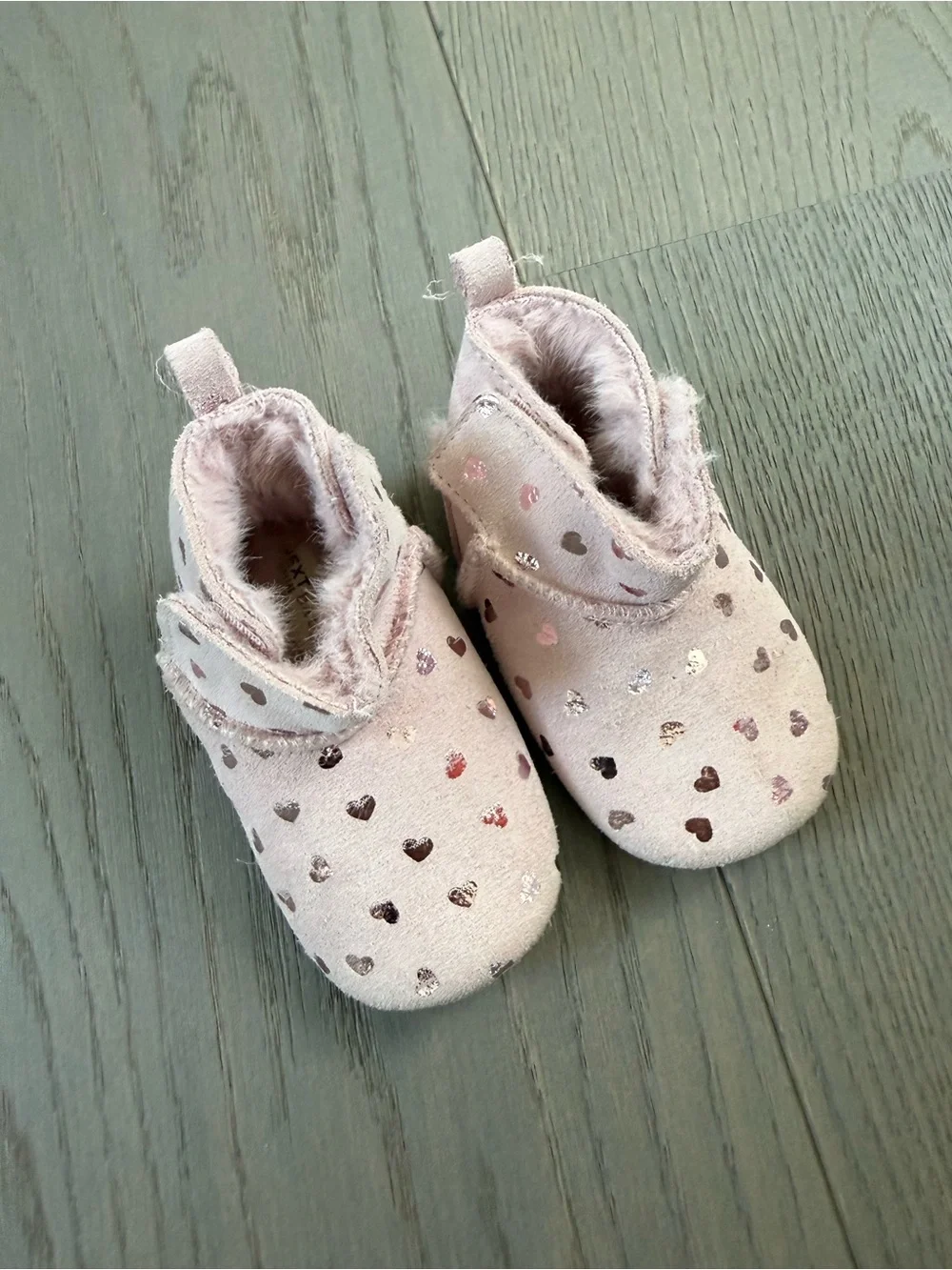 next Pink Heart Suede-Look Baby Slip-On Booties